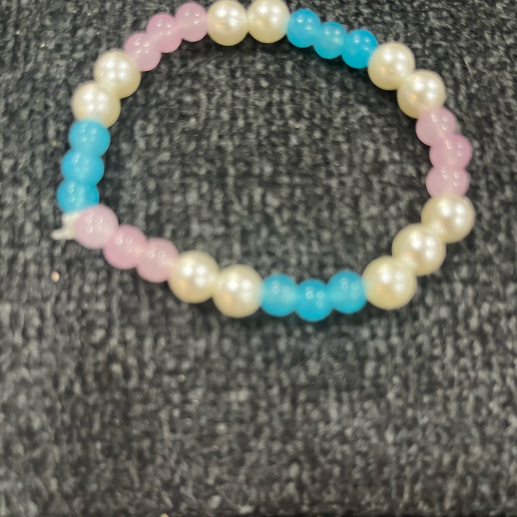 Pink, Blue, And White Beaded Bracelet